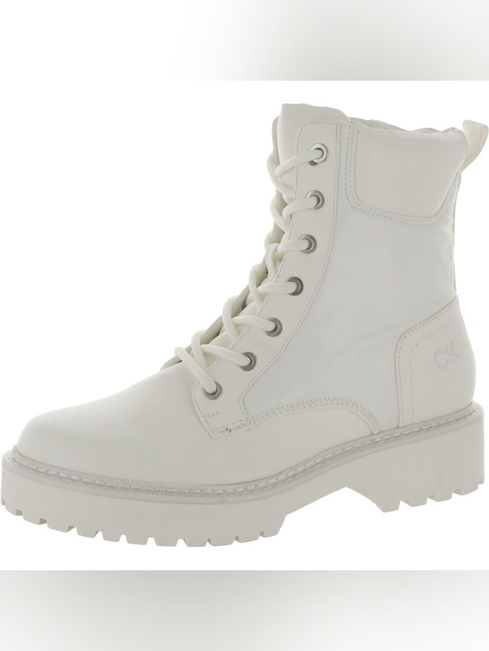 Calvin Klein Off-White Lace-Up Zip Platform Lug Sole Combat Boot, 8M